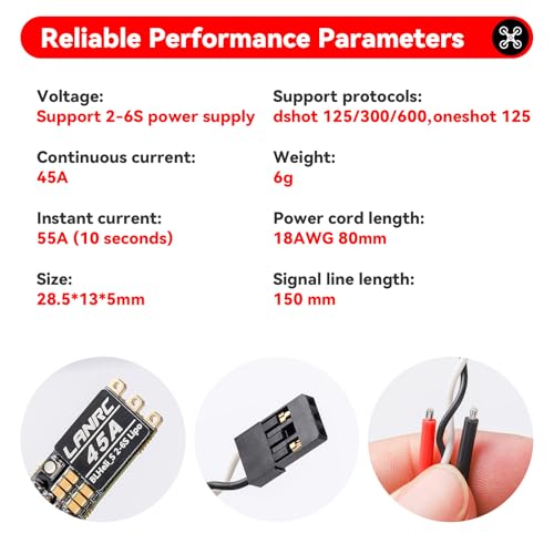 4Pcs 45A ESC 2-6S Brushless ESC Lipo BLHeli_S | Brushless Electronic Speed Controller 45A RGB LED Damped light Support D-Shot 150/300/600 for RC FPV Quadcopter