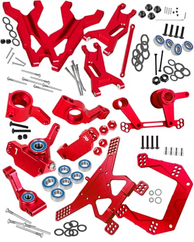 Upgrade Parts for Rustler/Stampede 2WD(VXL), Front/Rear Suspension A-Arms,Steering Blocks,Caster Blocks C-Hubs,Stub Axle Carriers,Shock Towers,Steering Bellcrank,RCarmumb Aluminum RC Hop-Up,Red - color: Red(1set)