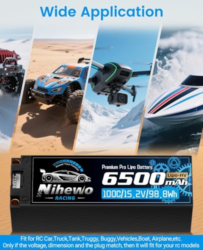 4S LiPo Battery HV 15.2V 6500mAh 100C Hardcase 5mm Banana&EC5 2Packs | 4S 6500mAh Large Hard-case Lithium Battery 5mm Banana + EC5 Plug, Compatible with 1/6 1/7 RC Car Truck Vehicle Buggy Boat