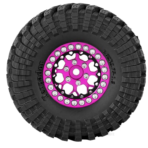 RC 1.3 Beadlock Wheel Tires Set (4PCS) for 1/24 SCX24 1/18 TRX4M RC Crawler Car,Aluminum 1.3 Beadlock Wheels and Tires,Wheel Rim,Pink - color: Pink- (Rc WheelsTires)