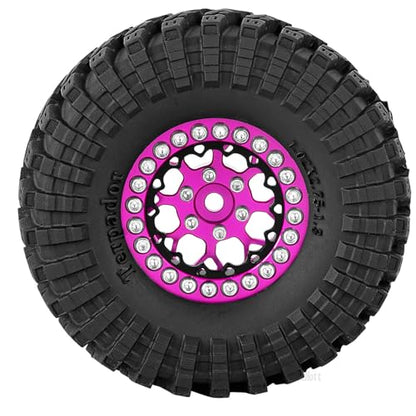 RC 1.3 Beadlock Wheel Tires Set (4PCS) for 1/24 SCX24 1/18 TRX4M RC Crawler Car,Aluminum 1.3 Beadlock Wheels and Tires,Wheel Rim,Pink - color: Pink- (Rc WheelsTires)