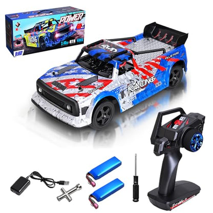 1:12 Scale Brushless RC Drift Car, 60 KPH High Speed Remote Control Cars with LED Lights, 2.4GHz Four Wheel D Racing Car for Teens Adults (Red and Blue) - color: Red and Blue