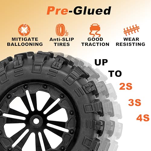 12mm Hex RC Wheels and Tires 1/10 Scale 2.8 RC Truck Tires Wheels for Traxxas Rustler Stampede Hoss 2wd 4x4 vxl Tires Wheels Arrma Tires Wheels Redcat Volcano Tires Preglued