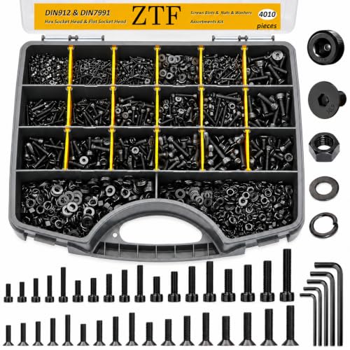 ZTF 4005pcs Metric Screw Assortment, M2 M3 M4 M5 Assorted Screws | Hex Cap&Flat Head Screws, Metric Nuts and Bolts Assortment Kit with Washers & Wrench–Screws for DIY, Electronics, 3D Printers - size: Flat+Cap Head