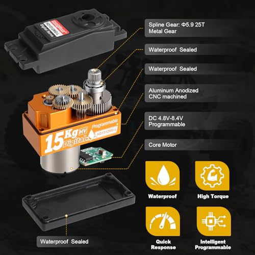 HobbyPark Low Profile Servo 0.07sec Fast Speed Steering Servo 15kg fit 1/10 RC Touring Cars Drift for Tamiya TT02 HPI RS4 Sport 3 Sprint 2 Kyosho Fazer Mk2 MST Traxxas 4-Tec 3.0 2.0 Waterproof
