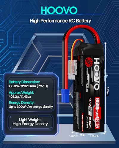 HOOVO 3S Lipo Battery, 11.1V 6500mAh 120C RC Battery Pack,Softcase with EC5 Plug for RC Car Truck Buggy Crawler Airplane Boat RC Vehicle,2Packs