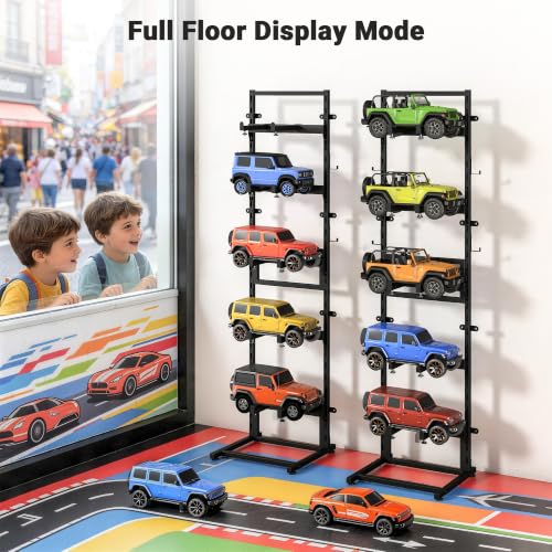 Wall Mount＆Floor RC Car Display Stand, 5 Tier Adjustable RC Car Rack | for Crawler Trucks Workstation,RC Storage Shelf for RC Model Cars 1/6 1/10 1/12 1/24 1/18 Fcx10 Fcx24 Fcx18 Scx24 Scx18 Scx10