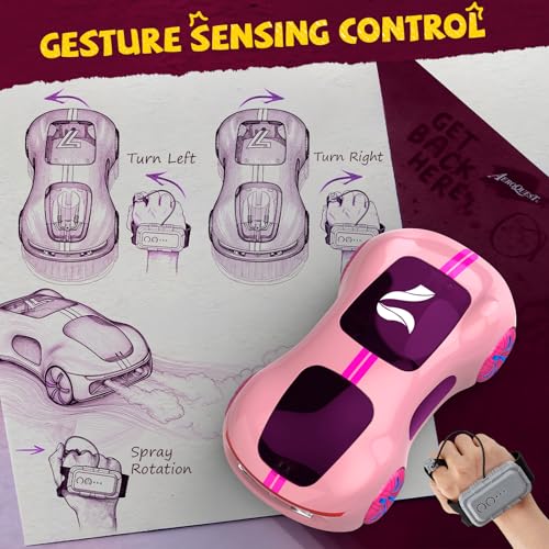 AEROQUEST Gesture Sensing Remote Control Car (Pink | Remote Control Stunt Drift USB-C Charging Light Spray Sound Gesture Sensing Spotrs Birthday Holiday Gifts 2.4GHz 4WD