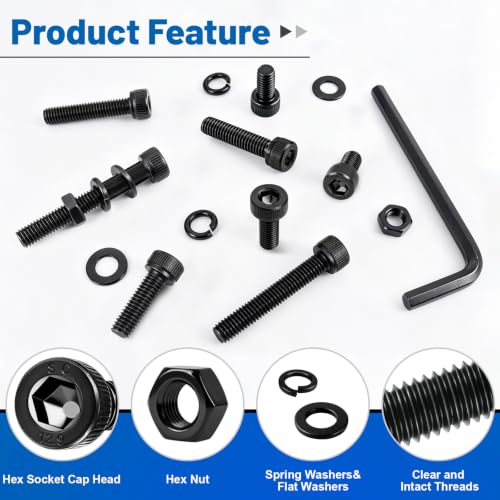 680Pcs M4 Screw Hex Socket Head Cap Bolt Kit 6-30mm 12.9 Alloy Steel | Black Zinc-Plated Metric Allen Bolts Nuts Flat Spring Washers Allen Wrench Assorted Hardware for DIY, 3D Printing Furniture - size: G12.9 M4 680PCS