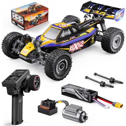1/12 Brushless RC Cars for Adults,Remote Control Car for Fast RTR | Max 42 MPH 4X4 High Speed Racing RC Buggy with 3S 2200 mAh Battery,Fast Off-Road RC Truck,Suitable as Giftfor Beginner-Purple - color: Yellow