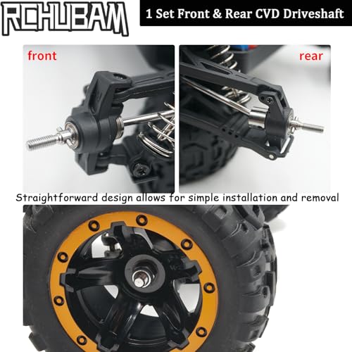 RCHUBAM Front & Rear CVD Driveshaft with M4 Nut for 1/16 RC Truck HBX 16889 | 1 Set Steel Wheel Drive Shafts,RC Upgrade Parts