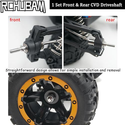 RCHUBAM Front & Rear CVD Driveshaft with M4 Nut for 1/16 RC Truck HBX 16889 | 1 Set Steel Wheel Drive Shafts,RC Upgrade Parts