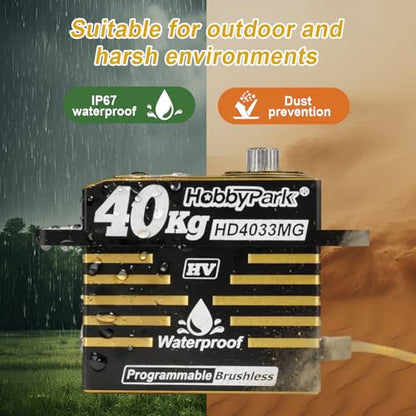 HobbyPark Waterproof 40kg Servo Brushless Motor High Torque RC Steering Servos Standard Size HV Stainless Steel Metal Gears for 1/8 1/10 RC Crawler Cars Trucks Buggy 180° Programmable