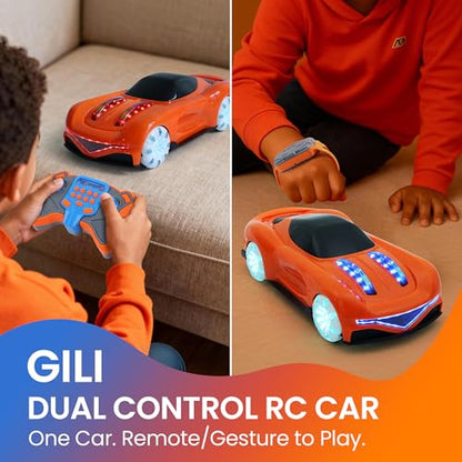 GILI RC Super Car, 2.4GHz Stunt Car with LED Lights & Water Spray Effect | Dual Mode Gesture & Remote | 360° Drift | Rechargeable | Easy Drive | RC Toy Boys Girls 6-12 | Birthday Christmas Gift Kids - color: Orange