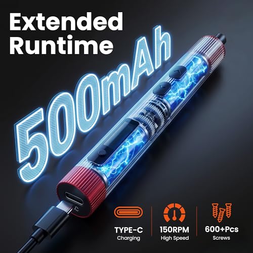 3.7V Mini Electric Screwdriver 52in1 Kit for Phone Laptop | Rechargeable, 48 magnetic bits, 3 torque settings, LED light, for camera, RC car, drone, watch repair (Red) - color: 52-in-1-red