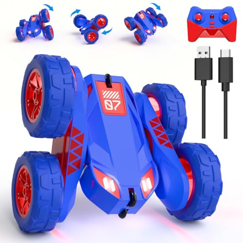 Remote Control Car, Rechargeable RC Cars & Remote Double-Sided Driving 360° Flips Rotating 2.4Ghz 4WD All Terrain Stunt Race Car Toy Christmas Birthday Gift for Kids Boys 3-12 - style: Blue