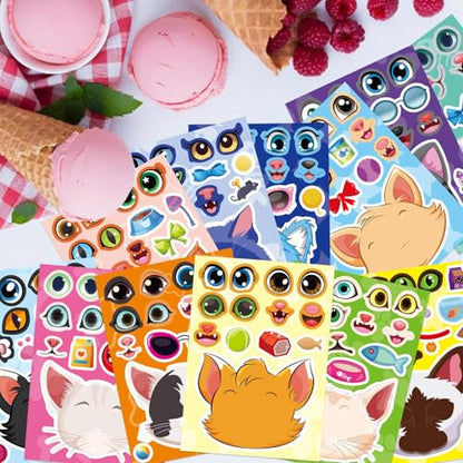 Cats Stickers for Kids, Make a Cat Face Stickers, Animal Stickers | 24 Sheets Make You Own Cats Stickers, Birthday Gift Party Favors Supplies Teacher Art Craft, Games School Activity Reward - style: Cats Stickers