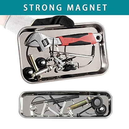 3 Pieces Magnetic Trays Set Stainless Steel Magnet Tool Tray Parts Holder for Screws, Sockets, Bolts, Pins, Mechanic's and Automotive - size: 3 Pieces Set (8.9" x 2.5" + 9.5" x 5.5")