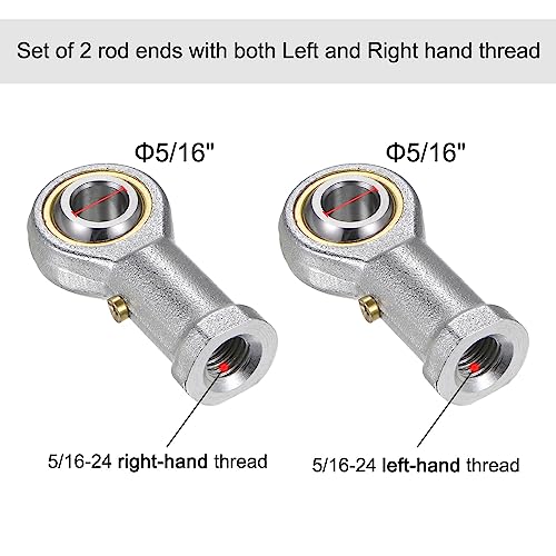 uxcell PHSB5 5/16 Inch Female Rod End Bearing Set - 2pcs of 5/16-24 Left and Right Hand Thread Rod Ends with Jam Nut - size: 5/16