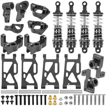 ShareGoo Aluminum Front Rear Swing Arm & Steering Knuckle Kit & Shock Absorbers Compatible with WLtoys 144010 144001 144002 1/14 RC Car (Black) - color: Black