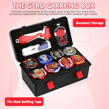 NUOBESTY Storage Case Gyro Organizer Box with Handle Portable Battling Top Storage Case with Inner Liners Plastic Box with Lid for Kids Travel and Toy Organization 8.66 X 4.72 X 4.33 in