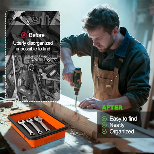 3-Piece Foldable Magnetic Parts Tray Set | Heavy-duty magnetic trays hold bolts, nuts, washers and small metal tools, then fold flat for compact storage.