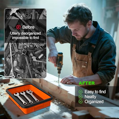 3-Piece Foldable Magnetic Parts Tray Set | Heavy-duty magnetic trays hold bolts, nuts, washers and small metal tools, then fold flat for compact storage.