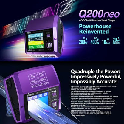 GoolRC Q200neo AC/DC Multi-Function Smart Charger, Lipo Battery Charger | Balance Charger Discharger, AC 200W DC 400W 10A for 1-6S LiPo/Life/LiIon/LiHV, 2-15S NiMH/NiCd, 3S/6S/12S Pb Batteries