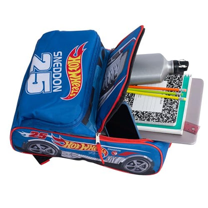 AI ACCESSORY INNOVATIONS Hot Wheels Blue Sneddon #25 Twinduction Race Car Shaped 14” Mini Backpack, Kids School Bag, Blue - color: Hot Wheels