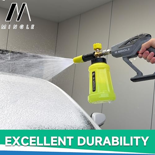 M MINGLE Pressure Washer Gun with Foam Cannon, 64 Fl Oz Car Wash Soap | 5 Power Washer Nozzle Tips, Adjustable Thick Foam, Car Wash Foam Gun for Car Washing, Patio Cleaning, 4000 PSI - color: yellow+green