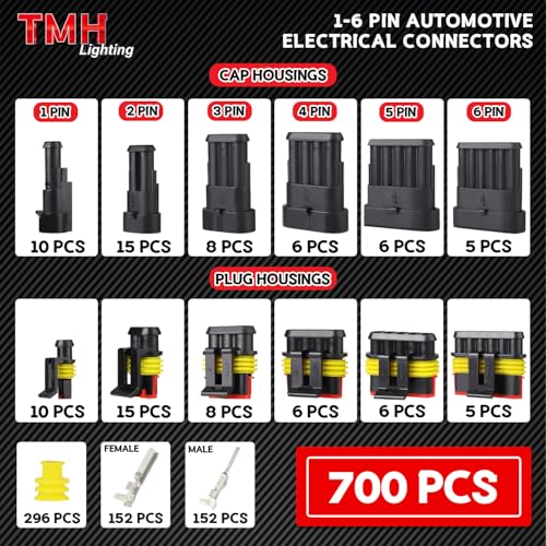 TMH 700 Pcs 1/2/3/4/5/6 Pin Electrical Connector Kit 22-16 AWG, Automotive Electrical Wire Terminal Connectors Male&Female Pin Automotive for Car Truck Motorcycle Marine Boat - size: 1/2/3/4/5/6 Pin (700 Pcs)