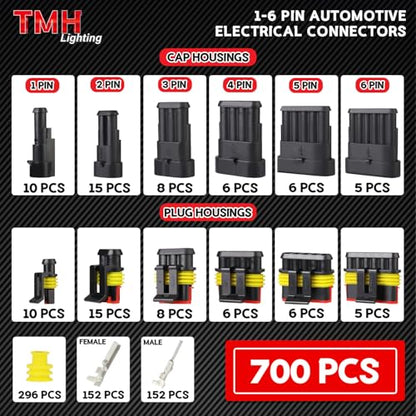 TMH 700 Pcs 1/2/3/4/5/6 Pin Electrical Connector Kit 22-16 AWG, Automotive Electrical Wire Terminal Connectors Male&Female Pin Automotive for Car Truck Motorcycle Marine Boat - size: 1/2/3/4/5/6 Pin (700 Pcs)
