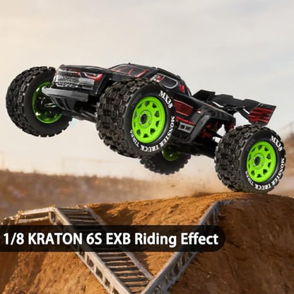 LRFHL MX38 F/R 3.8" RC Tires and Wheels with 17mm Hex Adapter, 4PCS, Green | 1/7 1/8 RC Monster Truck Tires, for Arrma Notorious Outcast Kraton 6S Traxxas E-Revo RC Car Upgrade - color: Black Tires+ Green Wheels