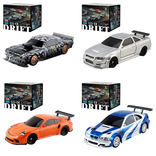 RC Drift Racing Cars, 1/43 Scale 4WD 2.4G Remote Control High Speed Racing Vehicle with Lights Kit, Mini Racing Drift Car for Adults (RTR Version) - color: 4 Set