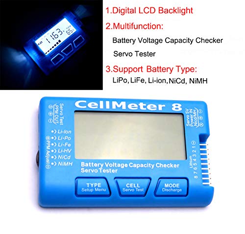RC CellMeter 8 Digital Battery Capacity Checker | Battery Voltage Tester LCD Backlight for LiPo Life Li-ion NiMH Nicd