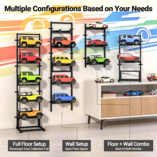 Wall Mount＆Floor RC Car Display Stand, 5 Tier Adjustable RC Car Rack | for Crawler Trucks Workstation,RC Storage Shelf for RC Model Cars 1/6 1/10 1/12 1/24 1/18 Fcx10 Fcx24 Fcx18 Scx24 Scx18 Scx10