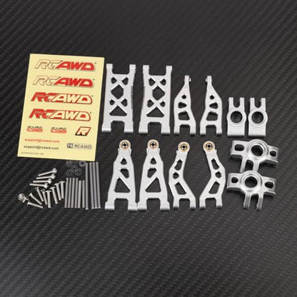 RCAWD for Losi n & ARRMA Mojave Grom Suspension Arms & Steering Set for 1/16 Desert Truck & 1/12 On-Road Upgrade, Steering Spindle & Rear Hub Carrier & Front Rear A-Arms Silver - color: Silver