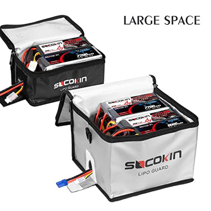 Lipo Battery Safe Bag Fireproof Explosionproof Large Capacity Bag for Charge and Storage with Detachable Adjustable Shoulder Strap (2 Pack)
