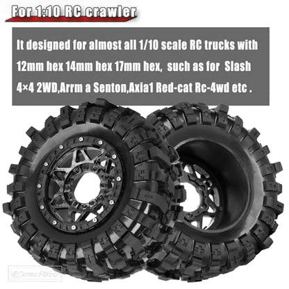 1/10 Scale RC Truck Tires,Wheels and Tires w/12MM/14MM Hex for Rustler Stampede Hoss,Arrm a Granite Vorteks Big Rock 3S,1/10 Off Road Tires Rubber Truck Tyres w/Foam Insert,Carbon Surface - color: Carbon Surface(4pcs)