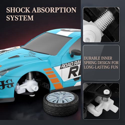 RC Drift Car Remote Control Car 2.4GHz 1:24 Scale 4WD 15KM/H High Speed Model Vehicle LED Lights Drifting Tire Racing Sport Toy for Adult Boys Girls Kids Gift 2Pcs Rechargeable Batterie - color: Light Blue