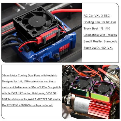 VXL-3s ESC Cooling Fan and Motor Cooling Fan 28000 RPM Dual Fan Set Upgrade for 1/10 Traxxas Slash 4x4 Stampede 4x4 Rustler 4x4 VXL Hoss 4×4 Velineon VXL 3s Heat Sink Replace #3340, Red - style: SRQ-Red Black