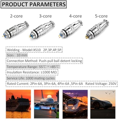 CLYXGS [4 Pack] XS10 Aviation Connector Plug & Socket, 5 Pin, Quick Push-Pull Ball Detent Locking, 10mm Panel Cutout, 6A 250V Industrial Metal Wire Connector Adapter (XS10-5P) - style: XS10-5