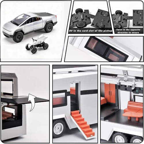 1/32 Toy Truck with RV ATV Motorcycle Alloy Truck Model with Sound and Light Effect Comer Trailer Ideal Charistma Gidt Age for 3+ Boys Girls - color: Silver With Rv
