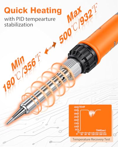 Soldering Iron Kit, 100W High Power LCD Digital Solder Iron Pen, Fast Heating Soldering Tool with Magnifying Glass and Helping Hands, Iron Tips, Solder Wire, Tweezer, Automatic Sleep Mode - color: Orange