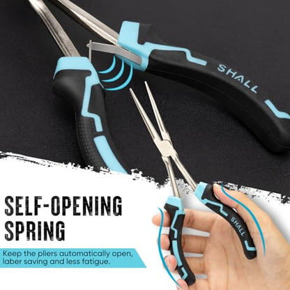 SHALL 7" Long Reach Needle Nose Pliers Set, 2PC Extra Long Nose & Bent Nose Pliers with Comfort Grip Handles, Non-Serrated Mini Pliers for Bending Wire, Jewelry Making, Crafts, Home Repair - size: 2PCS 7"