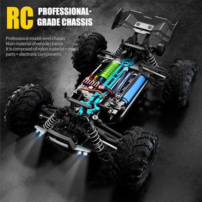 43MPH+ Brushless Fast RC Cars for Adults, 1:16 4WD RC Truck with Light, High Speed, Fast RC Car Off-Road Waterproof Truck, 3 Batteries (Blue) - color: 16101pro,3 Batteries(blue)