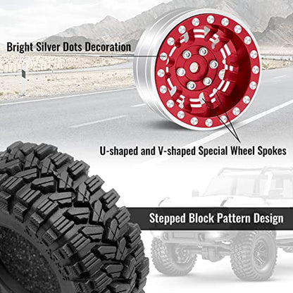 OGRC 1.0 Plus (1.2 Inches) Beadlock Wheel and Tires Set 7mm Negative Offset Wheel Rims SS Super Soft Sticky Tires for TRX4M SCX24 FCX24 AX24 1/24 1/18 RC Crawler Car - 62 * 24mm (Red) - color: Red