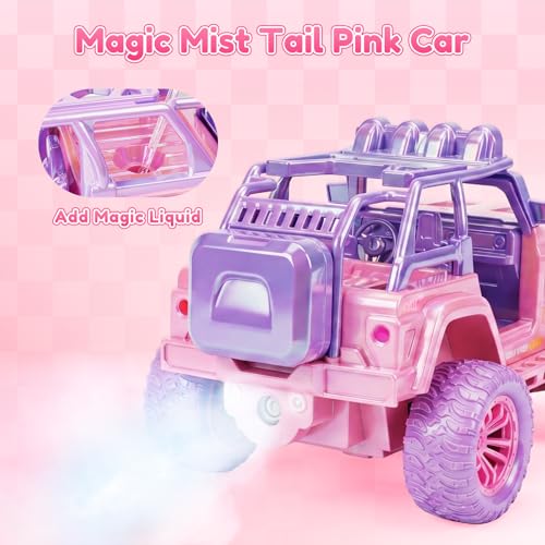 Remote Control Car for Girls with Spray and Sound, 2.4GHz Sparkling Pink RC | RC Cars for Kids with Dual Color Light & Doll, DIY Stickers, Windmill, Toy Cars Christmas Birthday Gift for Girls Age 6-12