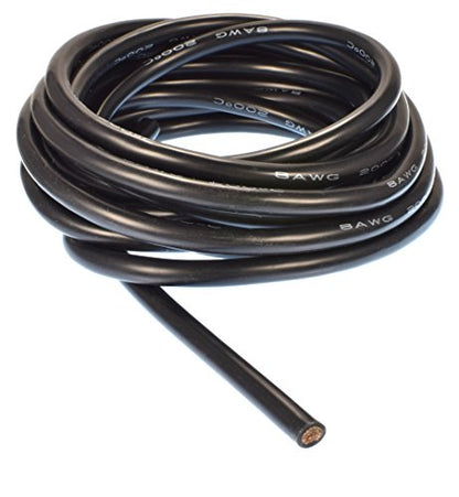 10' Black 8 Gauge Super Flexible High Strand Battery/Motor Silicone Insulated Copper Wire #1121