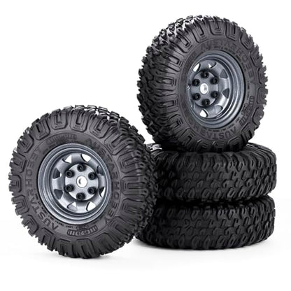 4PCS 1.55 inch Aluminum Beadlock Wheels Rim Rubber Tires Set 1.55inch Beadlock Wheel Rim Hub ＆ 85mm Rubber Tires Compatible with 1/10 RC Crawler Car Axial D90 TF2 Tamiya CC01 LC70 MST JIMNY